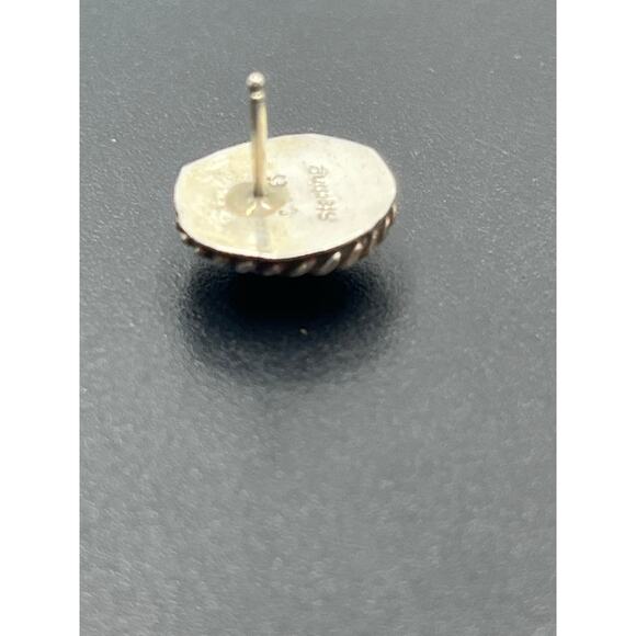 Vintage Sterling Silver Blue Lapis Lazuli Oval Stud Earrings Rope Border Signed - Picture 13 of 15